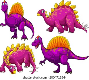 Set of purple dinosaur cartoon character illustration