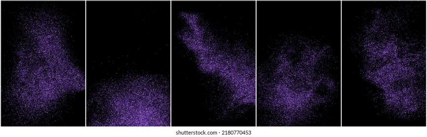 Set of purple Explosion Of Confetti. Magenta Abstract Texture Isolated On Black Background. Mauve Flat Design Element. Vector Illustration, EPS 10.