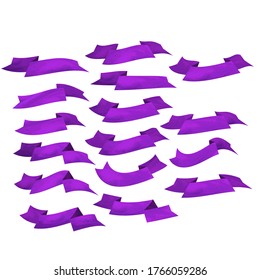 Set of purple flat ribbons isolated on white background. Ribbon banner vector illustration. Watercolor lace.