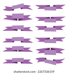 Conjunto de cintas planas violetas aisladas sobre fondo blanco. Ilustración vectorial de banner de cinta de opciones. encaje acuarela.
