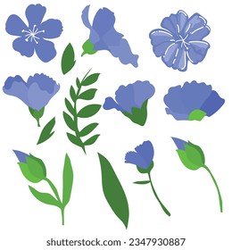 set of purple flower isolated on white background