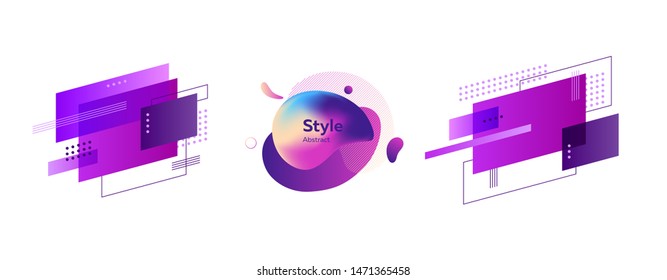 Set of purple flowing elements. Dynamical colored forms and line. Vector illustration. Template for design of logo, leaflet or presentation