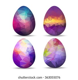 Set purple geometrical Easter eggs and happy easter
