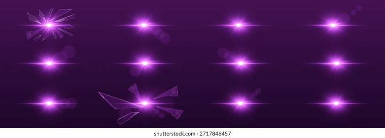 Set of purple glass explosion effects.