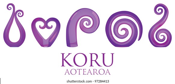 A set of purple glass Maori Koru curl ornaments.