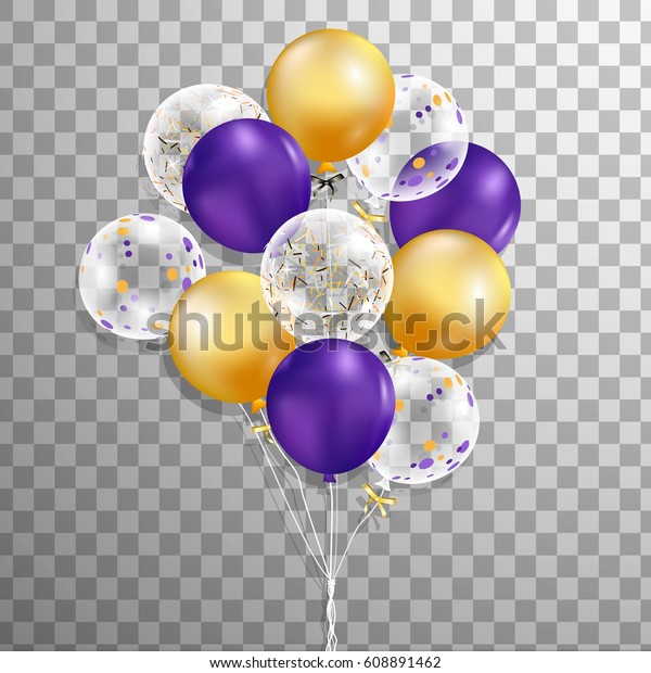 Set Purple Gold Transparent Confetti Helium Stock Vector Royalty