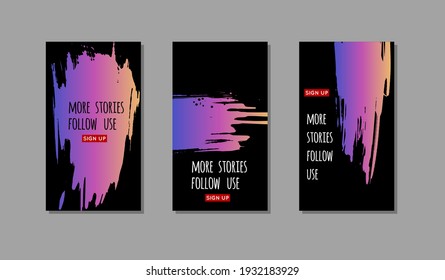 Set of purple ink brush stroke on black background. Japanese style. Vector illustration of grunge stains