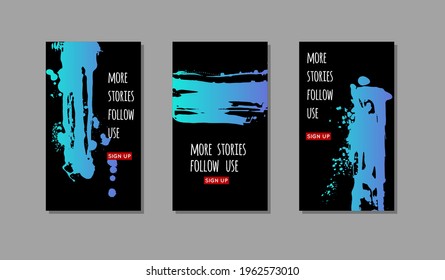 Set of purple ink brush stroke on black background. Japanese style. Vector illustration of grunge stains