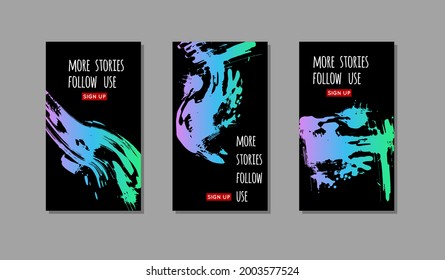 Set of purple ink brush stroke on black background. Japanese style. Vector illustration of grunge stains