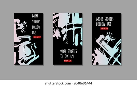 Set mit violettem Pinselstrich auf schwarzem Hintergrund. Japanischer Stil. Vektorgrafik von Grunge-Flecken