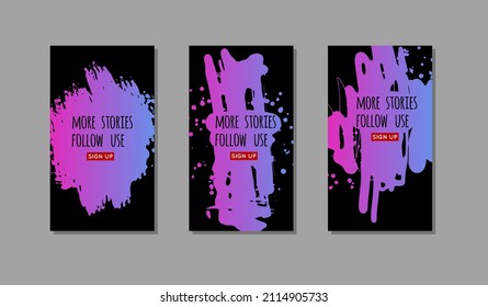 Set of purple ink brush stroke on black background. Japanese style. Vector illustration of grunge stains