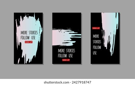 Set of purple ink brush stroke on black background. Japanese style. Vector illustration of grunge stains