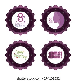 Set of purple labels for women's day. Vector illustration