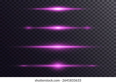Set of purple light flashes and laser horizontal light lines.Vector.EPS 10.