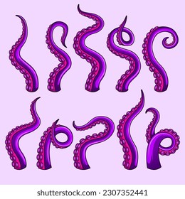 Set of purple octopus tentacles vector illustration elements, sticker, icon,backgrounds. Vector eps 10