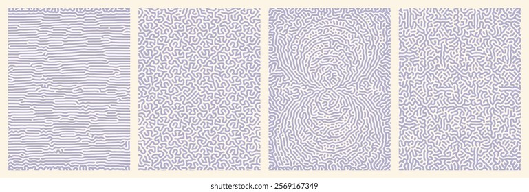 set of purple organic turing abstract lines pattern background. pack collection design