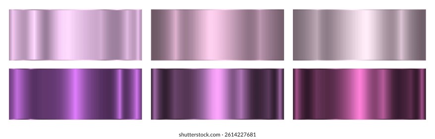 A set of purple and pink gradients with an outline on a white background. Metallic gradient effects for text and infographic design. A metal banner. Vector EPS 10.