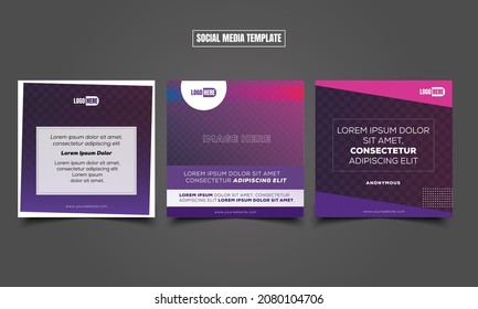 set of purple and pink graphic design with square shape. Template for digital banner suitable for social media or printed media.