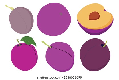 Set of Purple plum fruit vector icon illustration.