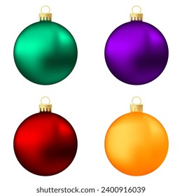 Set of purple, red, orange and green Christmas tree toy or ball