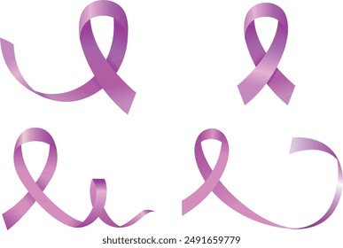 Conjunto de iconos de cinta púrpura. Conciencia de la demencia, el cáncer, la epilepsia y la enfermedad de Alzheimer, contra la homofobia y la violencia doméstica. Elementos de Vector aislados sobre fondo blanco. Cintas de conciencia.