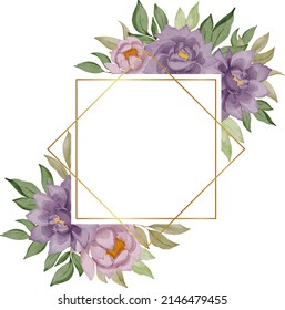 set of purple rose gold frame watercolor