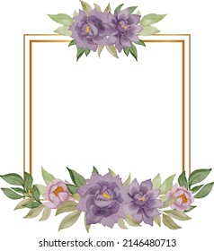 set of purple rose gold frame watercolor