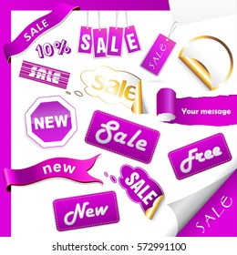 Set of purple sale tags.