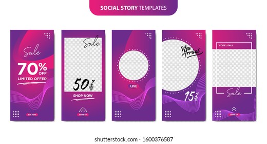 Set of purple social story templates isolated. Modern editable social template can be use for, landing page, website, mobile app, poster, flyer, coupon, gift card, smartphone template, web design. 