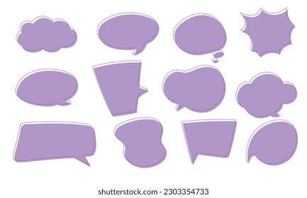 Reihe von violetten Sprachblasen. handgezeichneter Stil