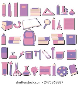 Set of purple stationery sticker