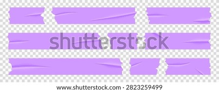 Set of purple sticky notes, realistic adhesive tape pieces vector illustration