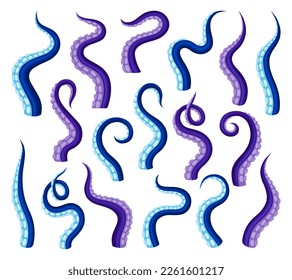 Set of purple tentacles. octopus. Twisted limbs of sea or ocean creatures cartoon vector illustration