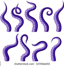 Set of purple tentacles octopus. Vector illustration on white background.