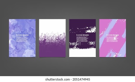 Set of purple vector watercolor backgrounds for poster, brochure or flyer, Bundle of watercolor posters, flyers or cards. Banner template.