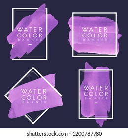 Set of purple watercolor banner design vector