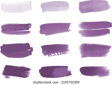 Set of purple watercolor brush stroke illustration