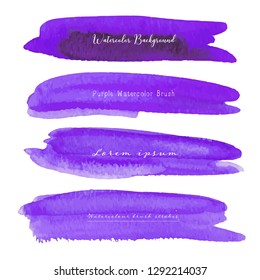 Set of purple watercolor on white background, Brush stroke watercolor, Vector illustration.