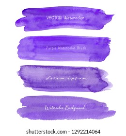 Set of purple watercolor on white background, Brush stroke watercolor, Vector illustration.