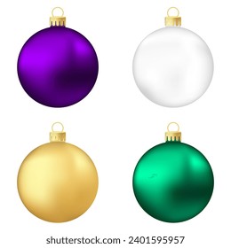 Set of purple, white, gold and green Christmas tree toy or ball