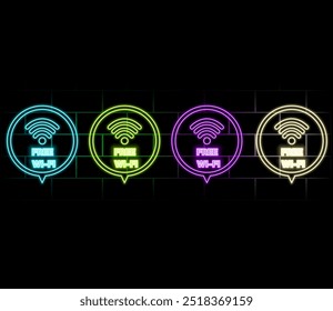 set of purple Wi-Fi wave signal signs isolated on dark background. Vector illustration.