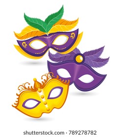 set of purple and yellow carnival mask mardi gras