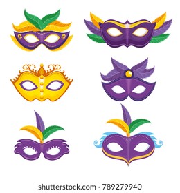 set of purple and yellow carnival mask mardi gras