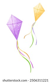 Set of purple and yellow kite. Vector illustration