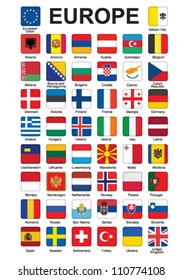 set of push buttons with flags of Europe vector illustration