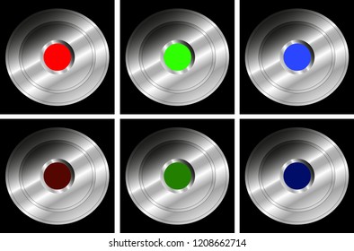 A set of push buttons for Recording in red, green and blue colors for both on and off status - Vector