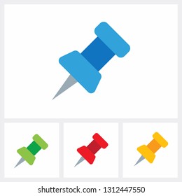 Set of push pin in different colors. simple flat vector illustration.
