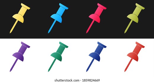 Set Push pin icon isolated on black and white background. Thumbtacks sign. Vector.