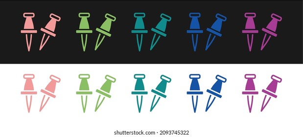 Push-Pin-Symbol einzeln auf schwarz-weißem Hintergrund. Thumbstapel-Zeichen.  Vektorgrafik