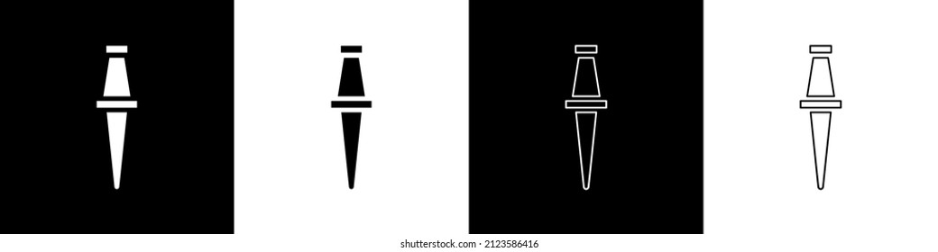 Set Push pin icon isolated on black and white background. Thumbtacks sign.  Vector Illustration